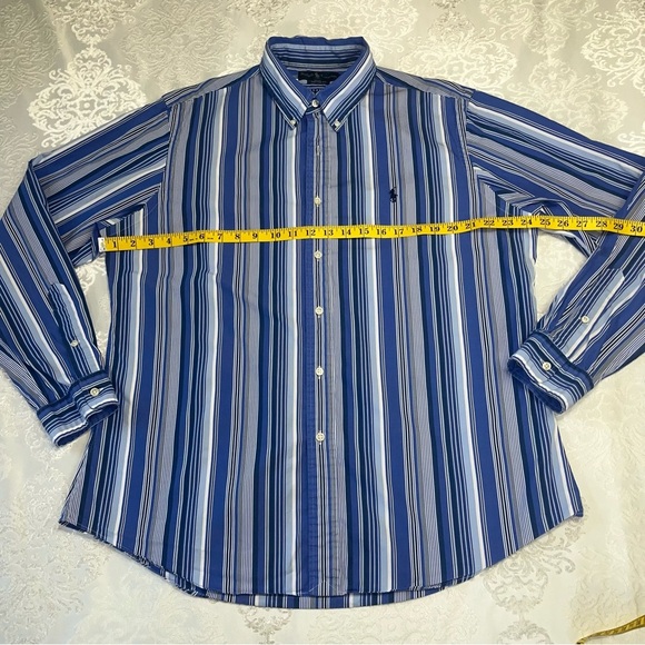 Polo Ralph Lauren Custom Fit Vertical Stripe Blue & White Button Down Size XL - Picture 6 of 7